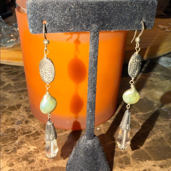 Sterling Silver wires clear quartz crystal polished with fresh water coin pearls - Picture 11 of 16